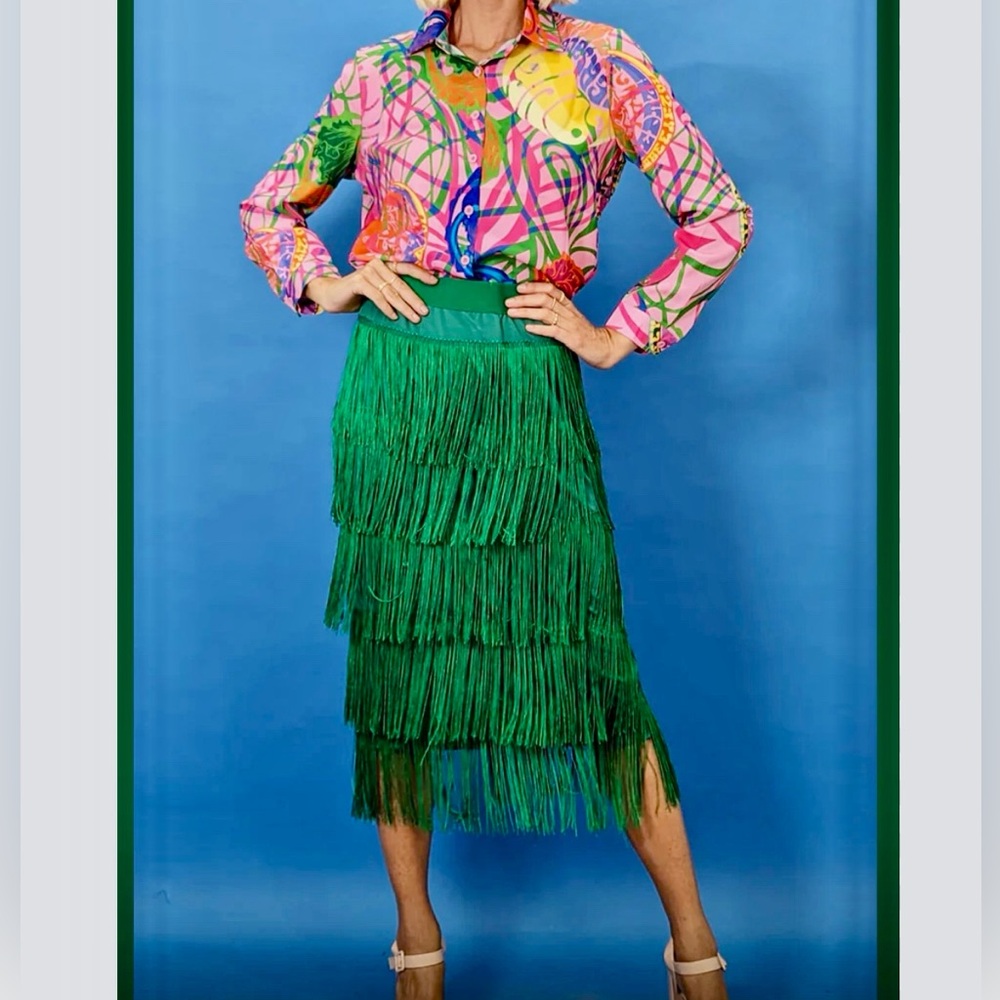MWT Elegant Green Fringe Skirt